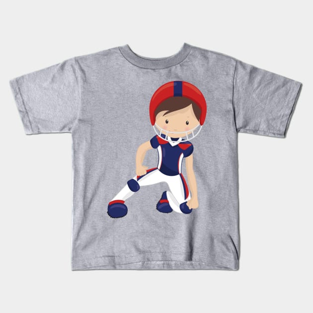 American Football, Cute Boy, Brown Hair, Rugby Kids T-Shirt by Jelena Dunčević